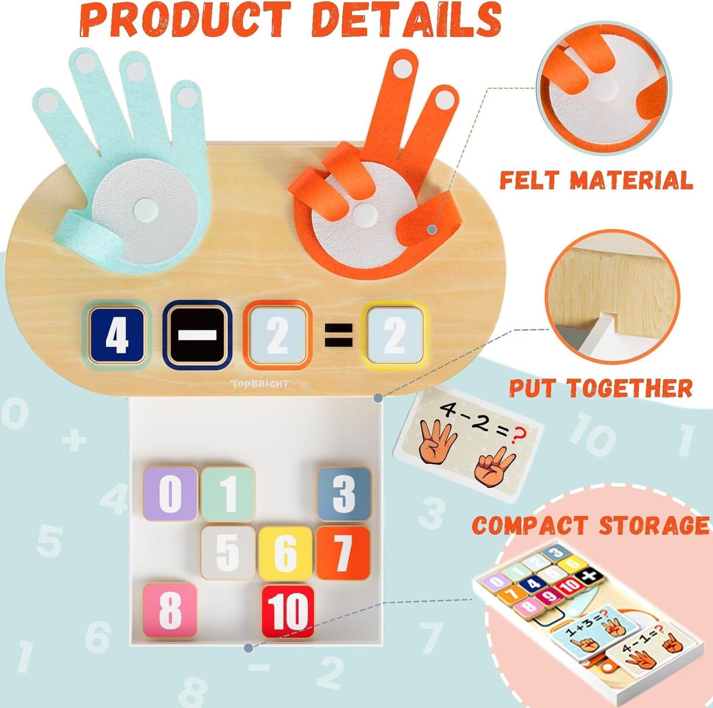 Educational Learning Number Toys for Toddlers 2-4 Years, Kids Finger Counting Math Number Blocks Homeschool Supplies, Montessori Toys for 3 4 5 Year Old