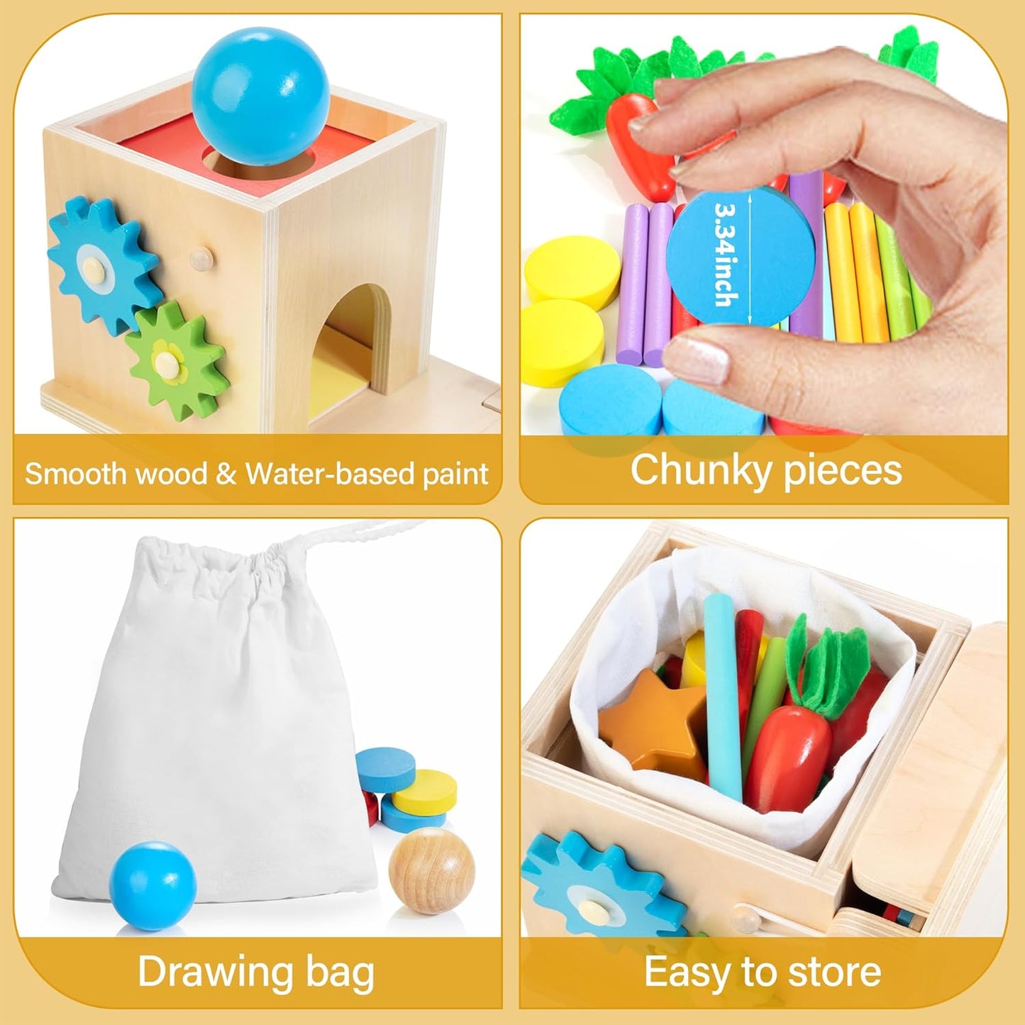 Wooden Montessori Baby Toys, 8-In-1 Wooden Play Kit Includes Object Permanent Box, Coin Box, Carrot Harvest, Shape Sorting & Stacking - Christmas Birthday Gift for Boys Girls Toddlers