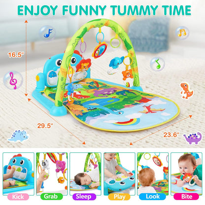 Baby Gym Play Mats Baby Toys Tummy Time Mat Toys Musical Activity Center for Newborn Infant Toys Piano Baby Play Mat Music & Light Newborn Infant Gifts for Baby Toys 0-3 6 9 12 Months, Dinosaur Style