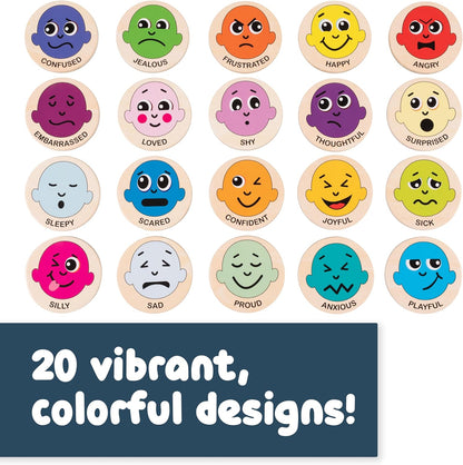 Wooden Magnets - Emotions - Set of 20 - Magnets for Kids Ages 2+ - Cute Emotion Magnets for Fridges, Whiteboards and More