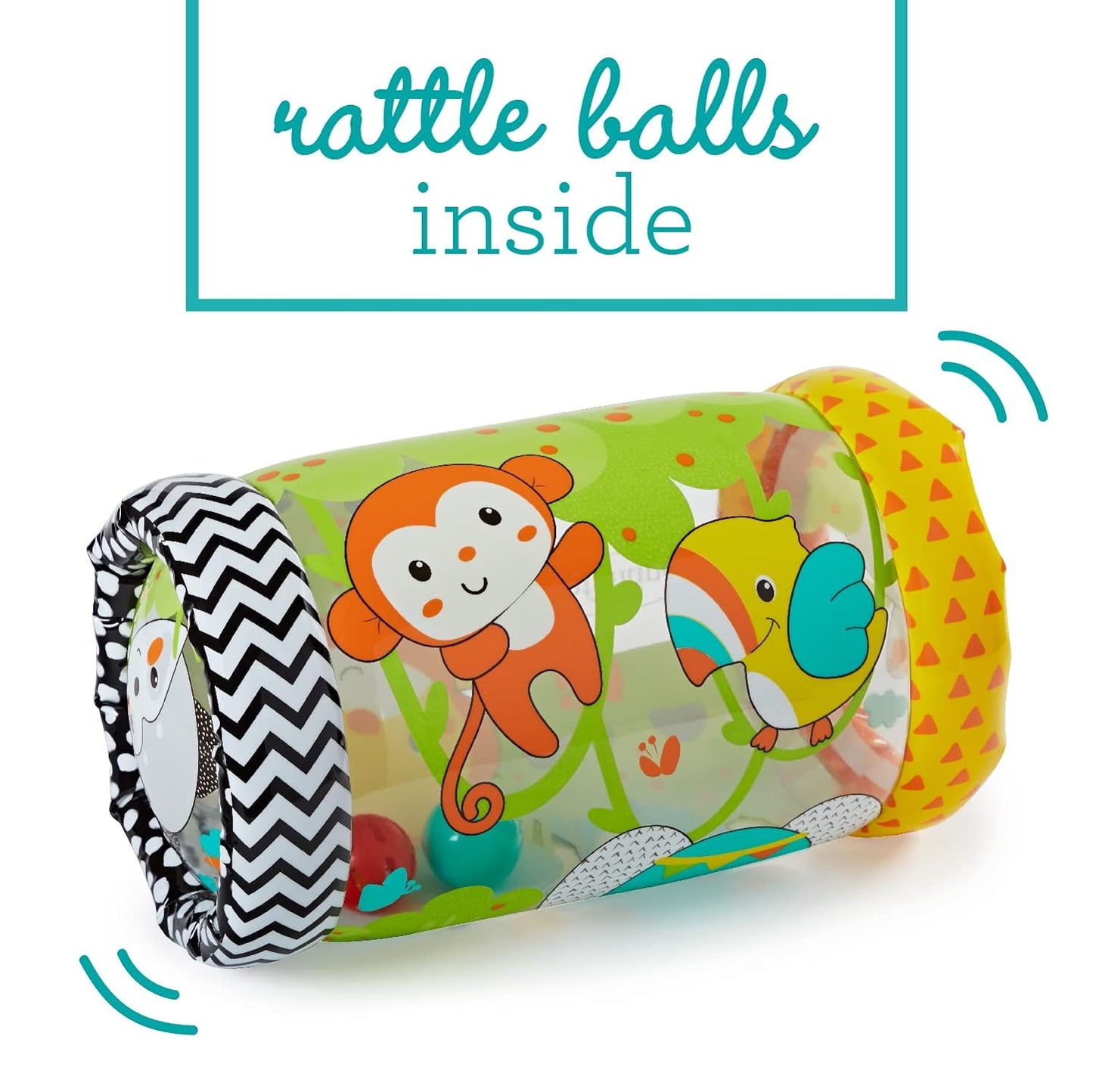 Jungle Peek & Roll - Encourages Crawling, Inflatable Activity Toy with Bouncing Balls Inside, Fun & Friendly Animal Characters, Helps Gross Motor Skill Development, for Babies 6M+