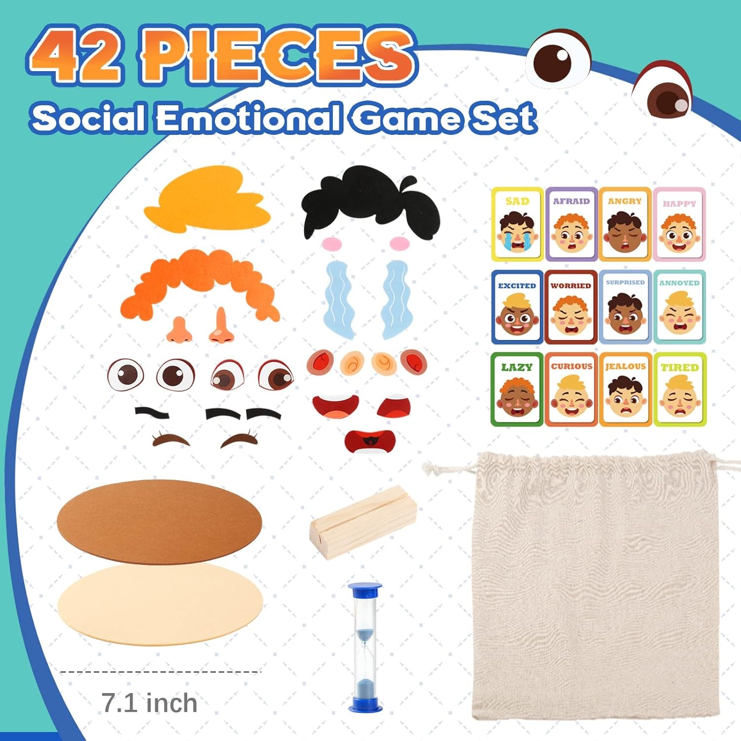 Social Emotional Learning Toy, Funny Faces Games with 28 Facial Expressions and 12 Emotional Flashcards, Preschool Learning Activities Toy to Express Emotions for Kids Age 3+