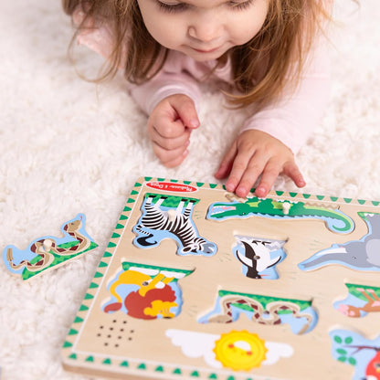 Melissa & Doug Zoo Animals Sound Puzzle – 8-Piece Wooden Peg Puzzle with Light-Activated Sounds, Music Learning Toy for Toddlers and Preschoolers Ages 2+