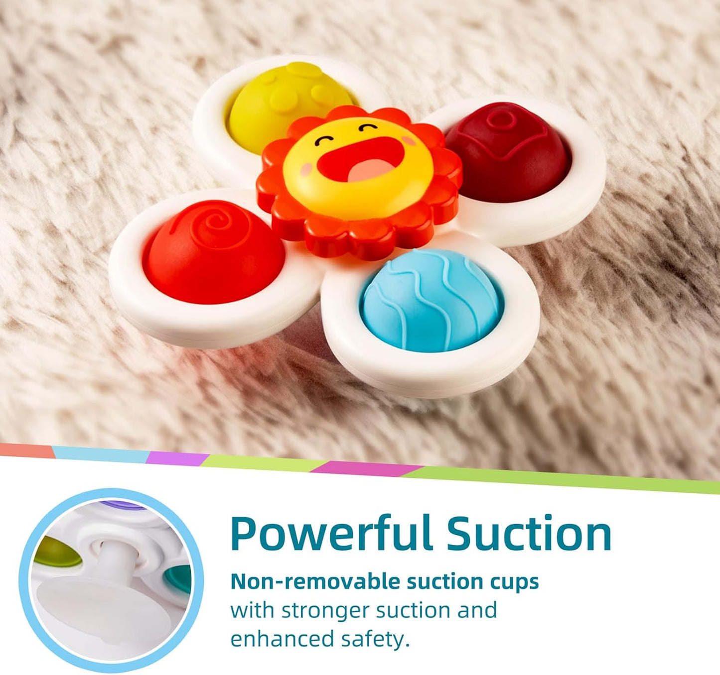 LiKee Strong Suction Cup Fidget Rotating Sensory Bath Toys for Baby, Airplane Car Travel Table & Window Toys for Toddler Boys and Girls, 10+ Months