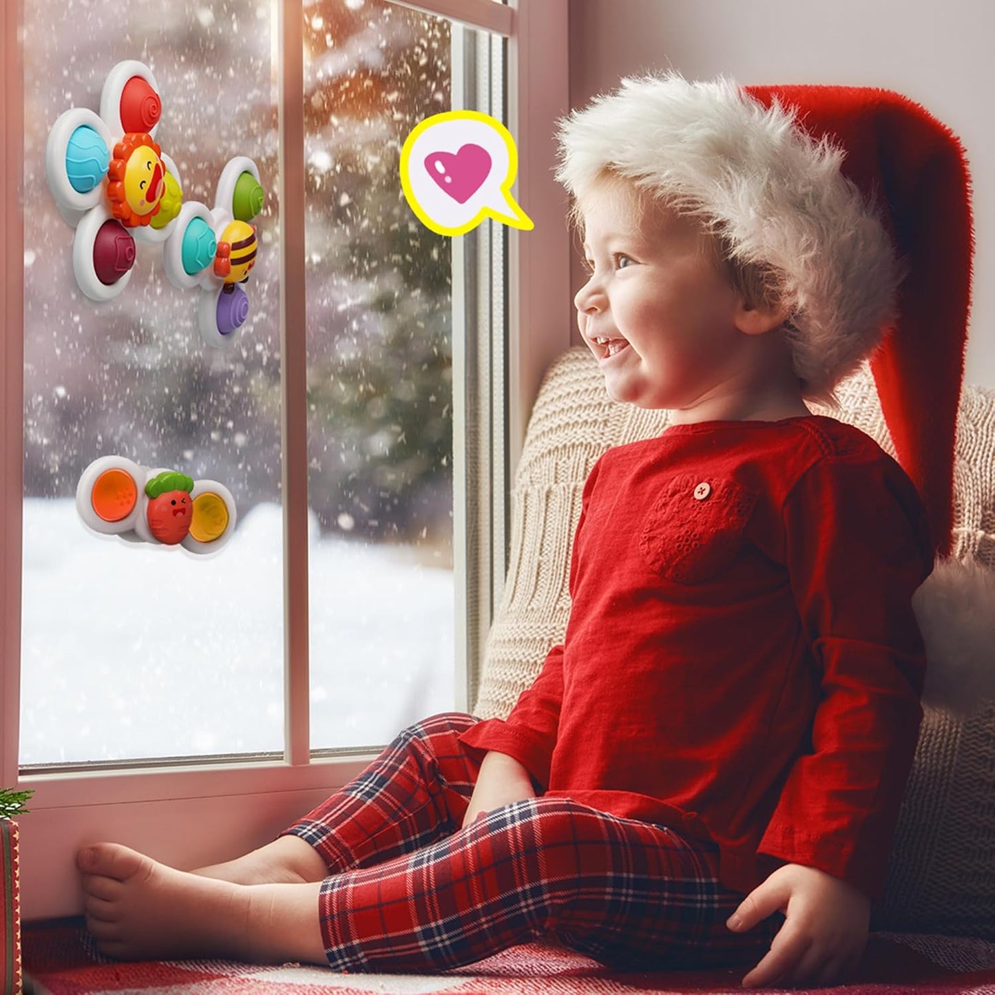 LiKee Strong Suction Cup Fidget Rotating Sensory Bath Toys for Baby, Airplane Car Travel Table & Window Toys for Toddler Boys and Girls, 10+ Months