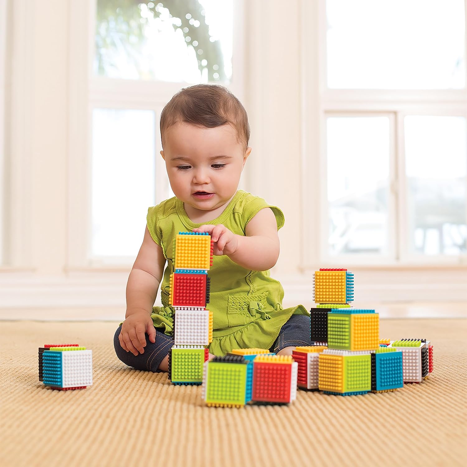 Cognitive Developmental Toy, Press & Stay Sensory Blocks for Babies Age Grade 6M+ , 24-Piece Set, Multicolor