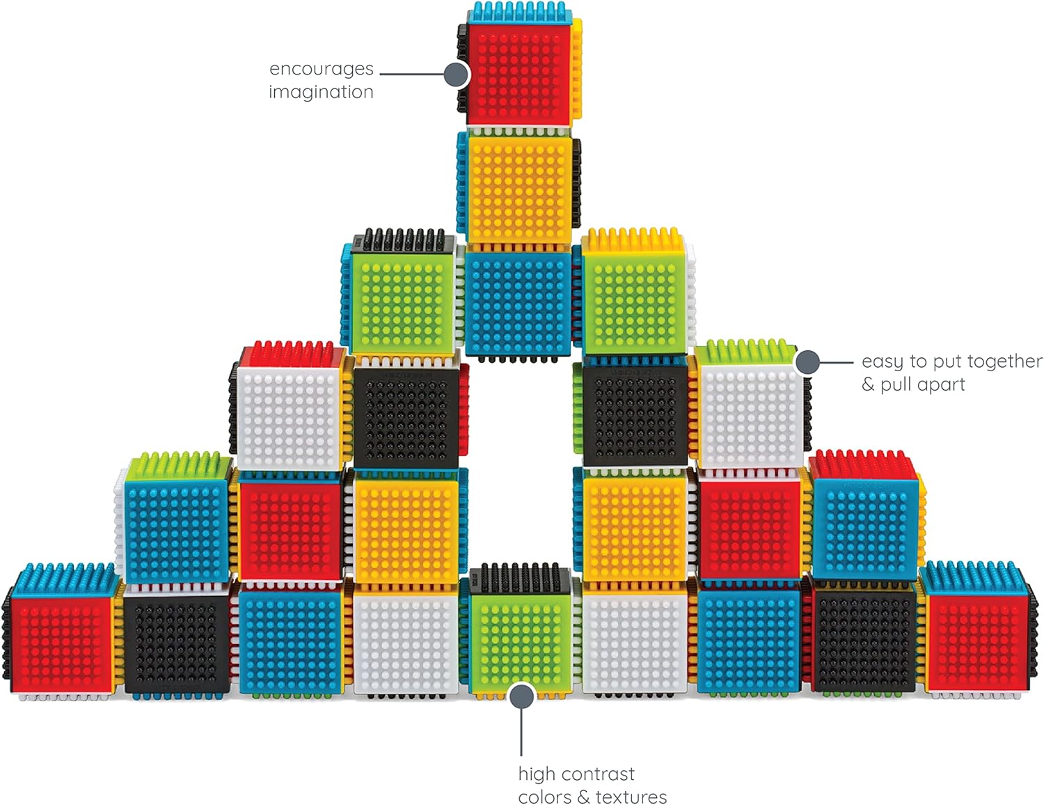 Cognitive Developmental Toy, Press & Stay Sensory Blocks for Babies Age Grade 6M+ , 24-Piece Set, Multicolor