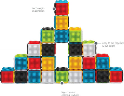 Cognitive Developmental Toy, Press & Stay Sensory Blocks for Babies Age Grade 6M+ , 24-Piece Set, Multicolor