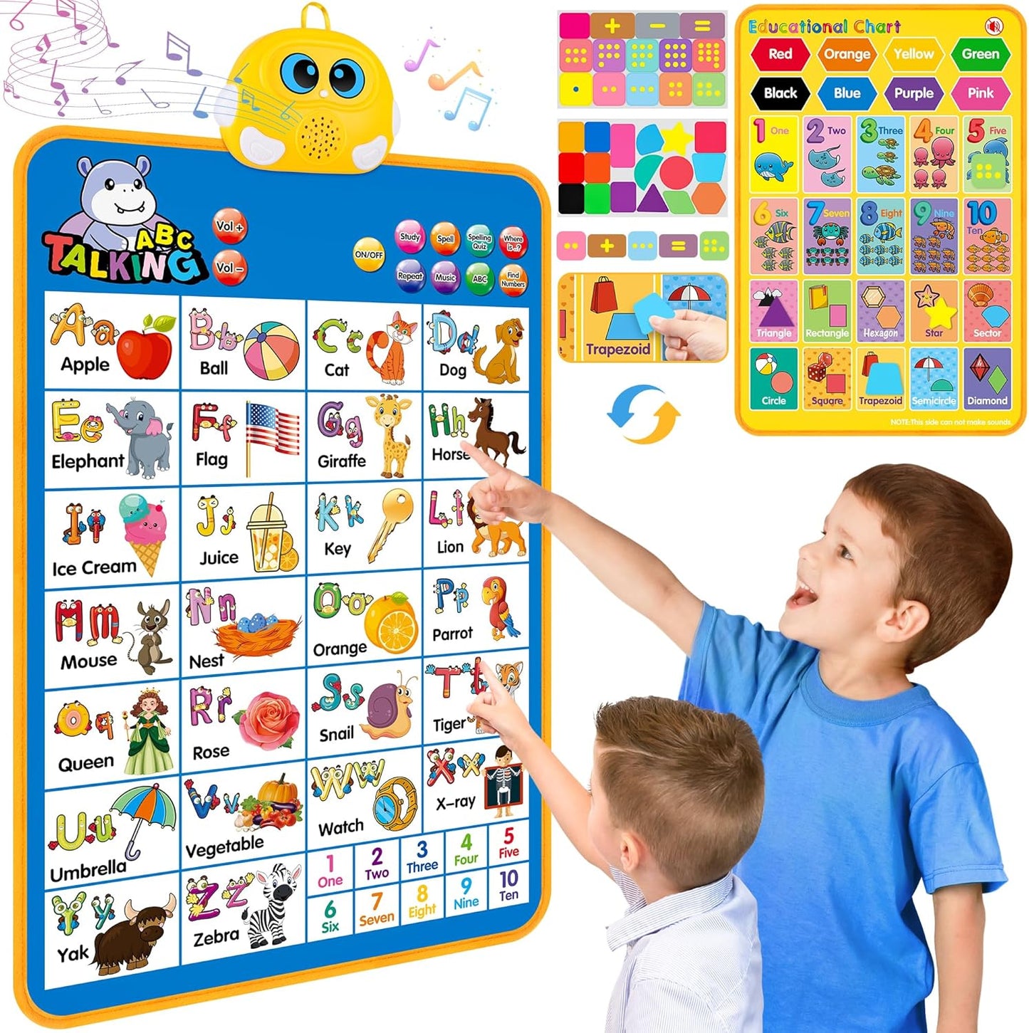 Language Development Electronic Alphabet Wall Chart, Talking ABC, 123S, Music Poster, Interactive Educational Toddler Toy, Birthday Gifts for Age 1 2 3 4 5 Year Old Boys Girls - Blue