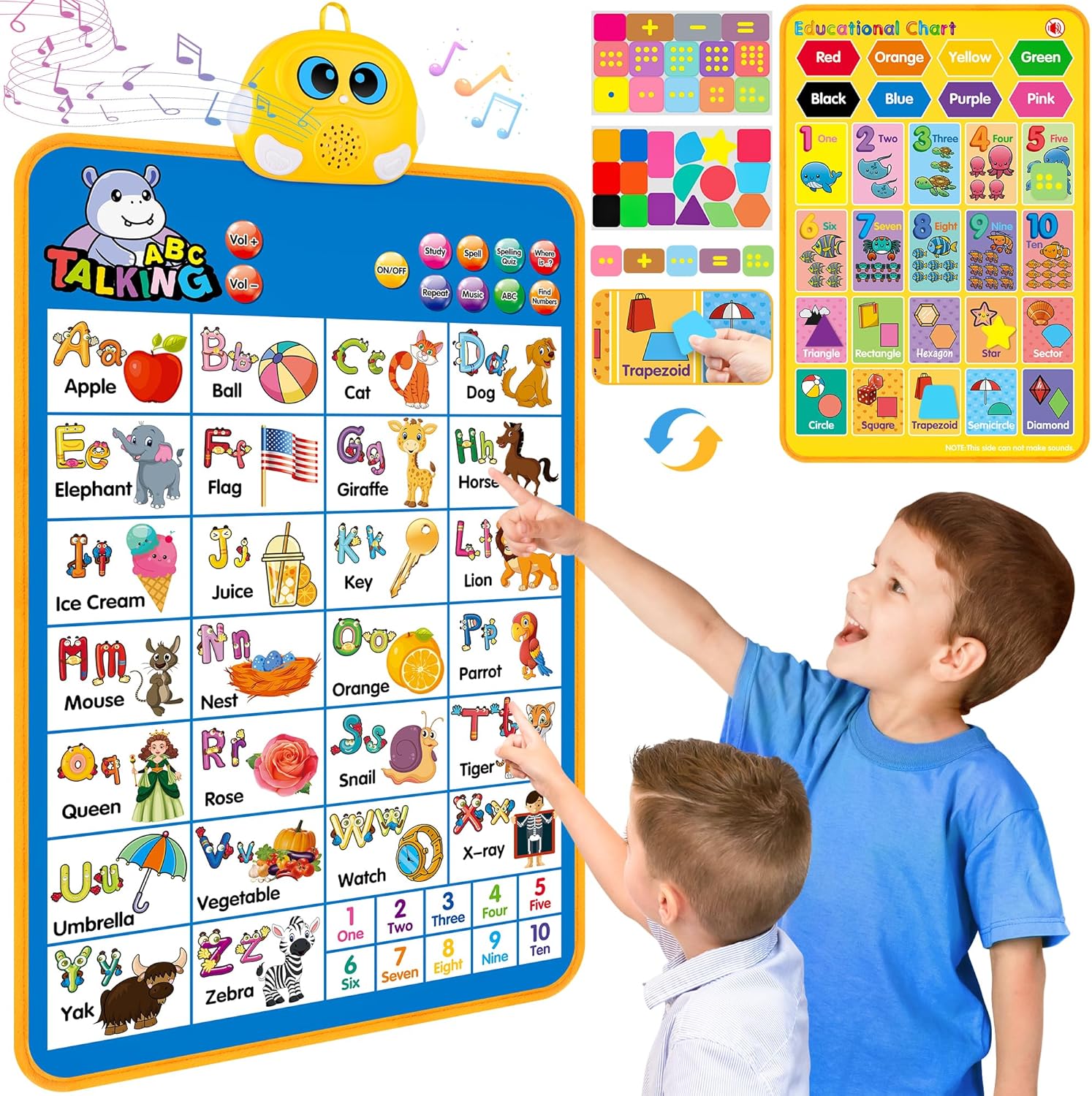 Language Development Electronic Alphabet Wall Chart, Talking ABC, 123S, Music Poster, Interactive Educational Toddler Toy, Birthday Gifts for Age 1 2 3 4 5 Year Old Boys Girls - Blue