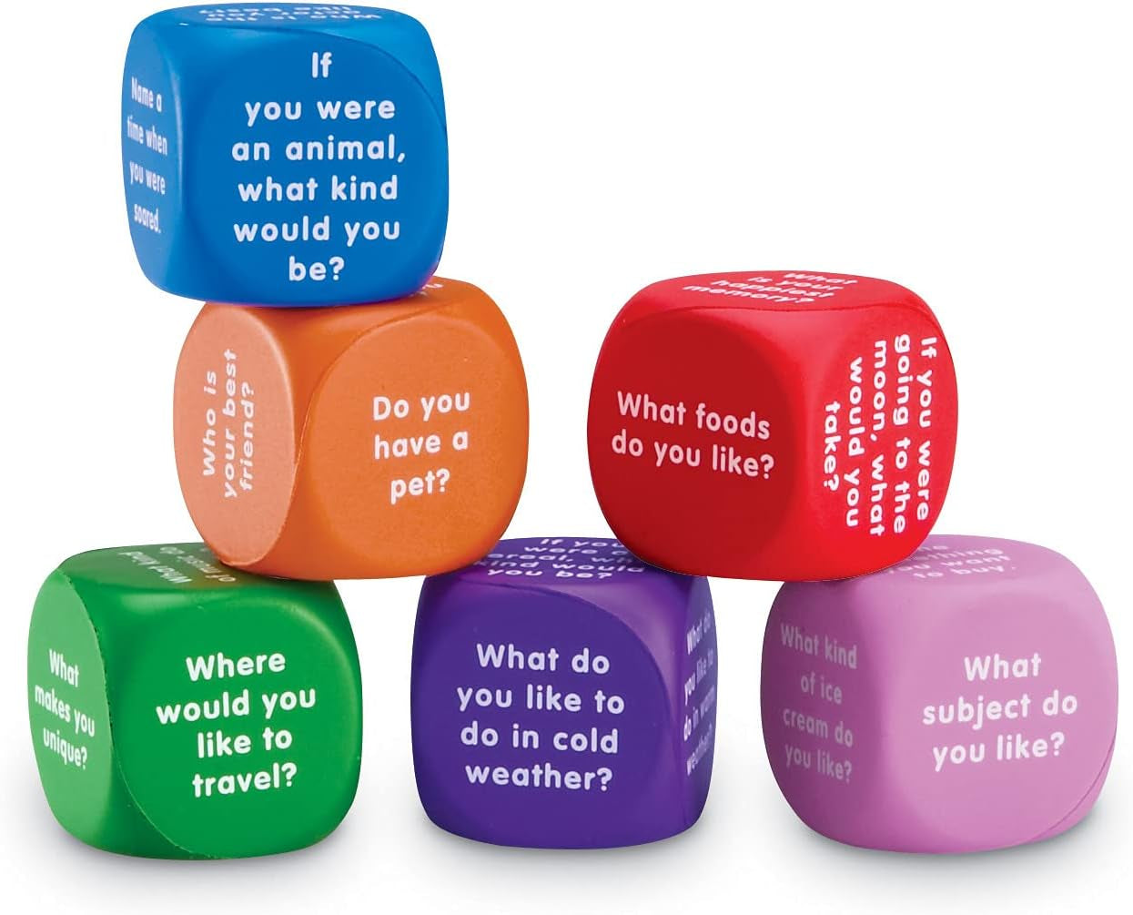 Conversation Cubes - 6 Pieces, Ages 6+ Foam Cubes for Social Emotional Learning, School Counselor Supplies, Speech Therapy Toys, Ice Breaker Cubes