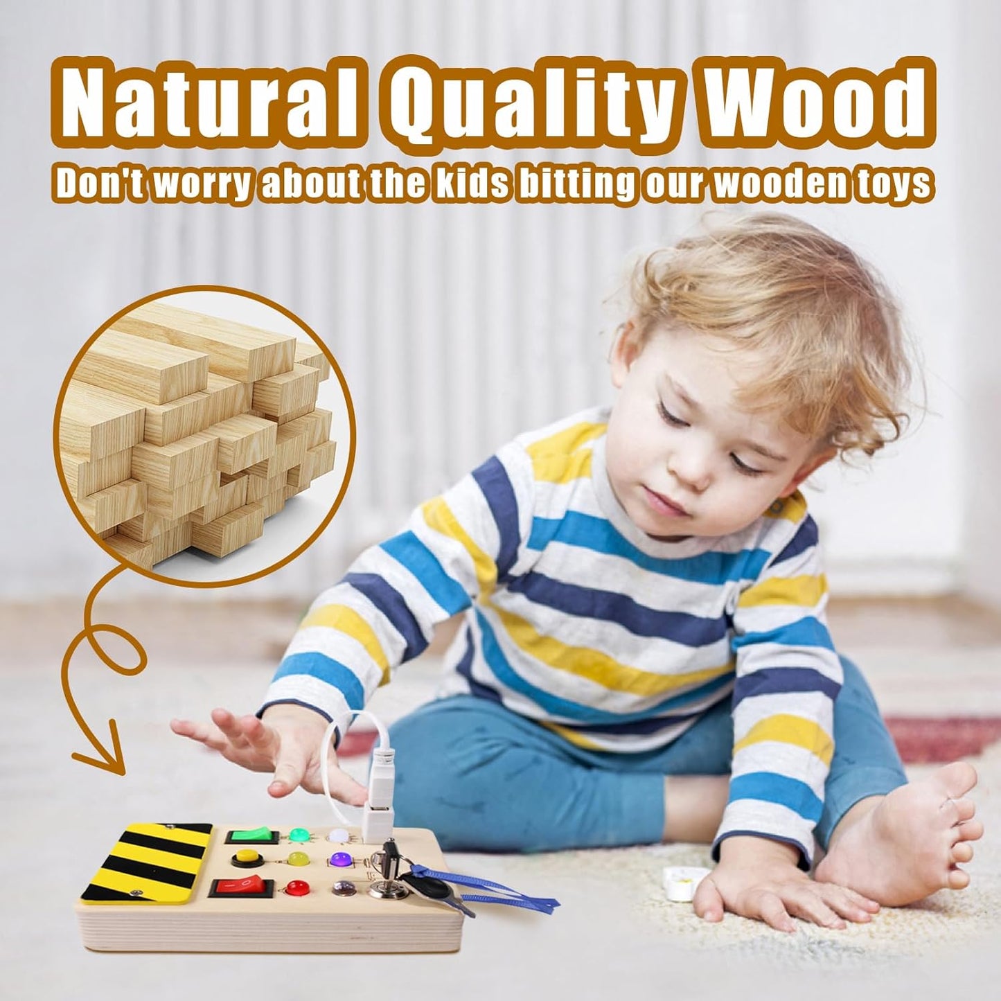 Montessori Busy Board for Toddlers 1 2 3 with LED Light up Switch Boys Girls Birthday Gift Preschool Learning Activities Wooden Sensory Toys for Ages 2-4 with Autism Kids