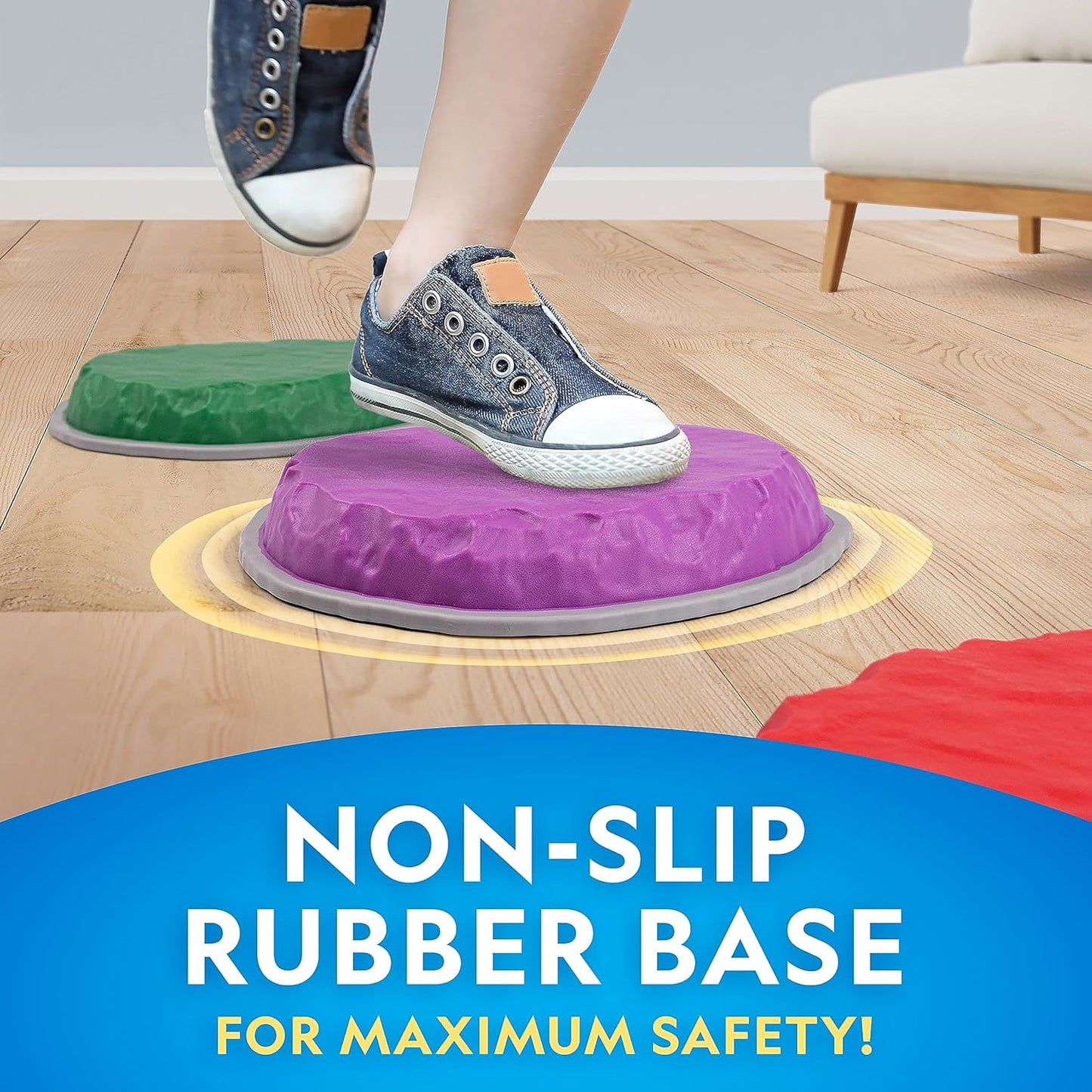 Physical Development Stepping Stones for Kids – 6 Durable Non-Slip Stones Encourage Toddler Balance & Gross Motor Skills