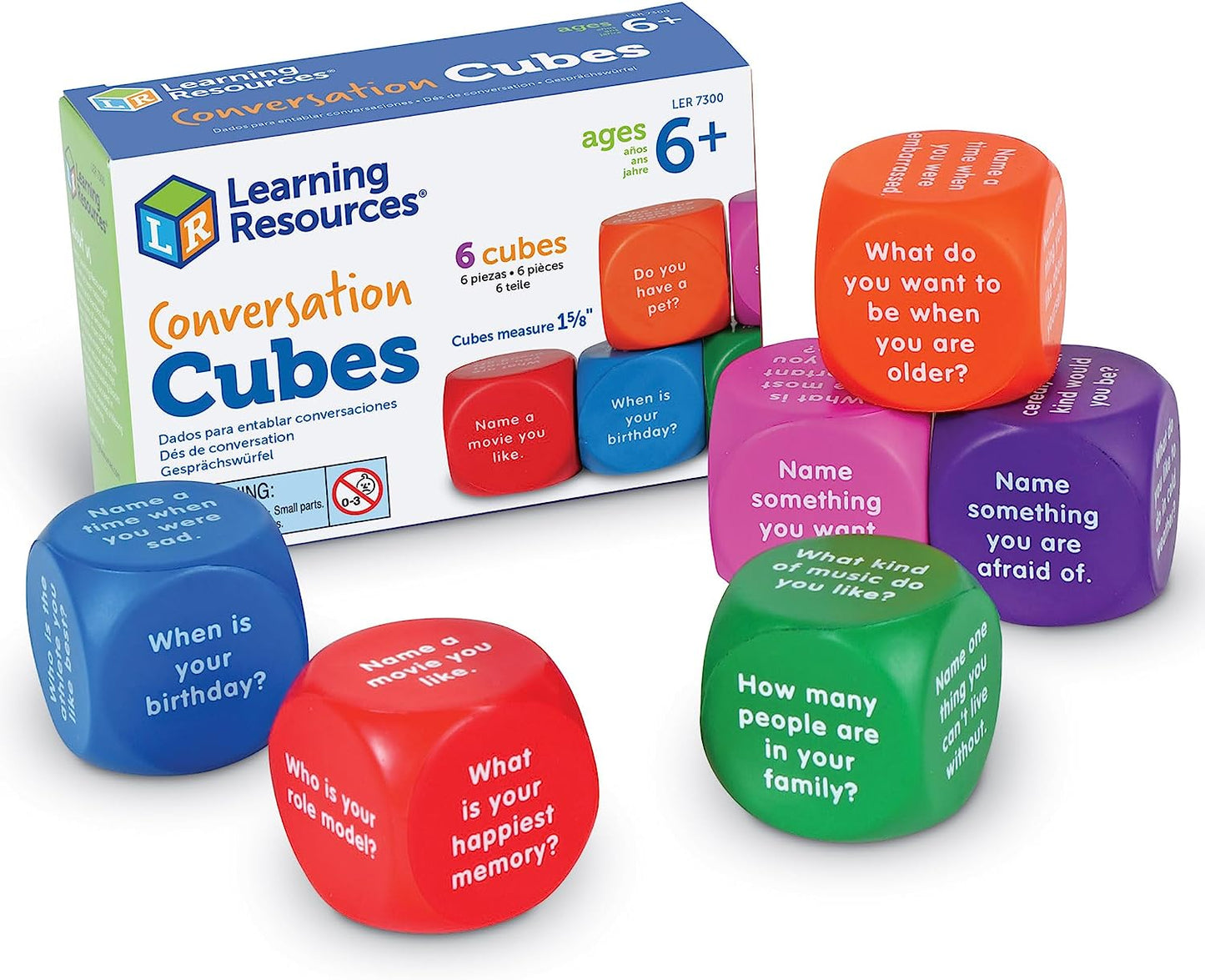 Conversation Cubes - 6 Pieces, Ages 6+ Foam Cubes for Social Emotional Learning, School Counselor Supplies, Speech Therapy Toys, Ice Breaker Cubes