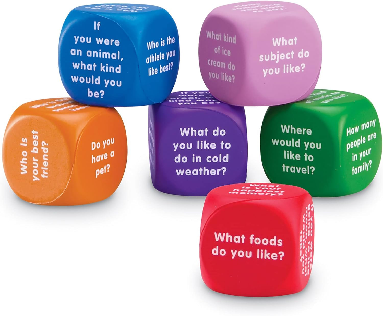 Conversation Cubes - 6 Pieces, Ages 6+ Foam Cubes for Social Emotional Learning, School Counselor Supplies, Speech Therapy Toys, Ice Breaker Cubes